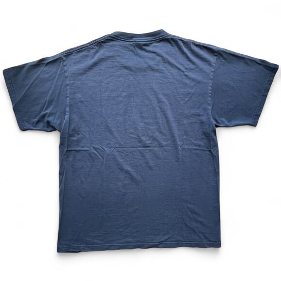 Vintage 90s Nike White Tag Varsity Athletic Script Spellout T Shirt Faded Blue - Picture 4 of 8